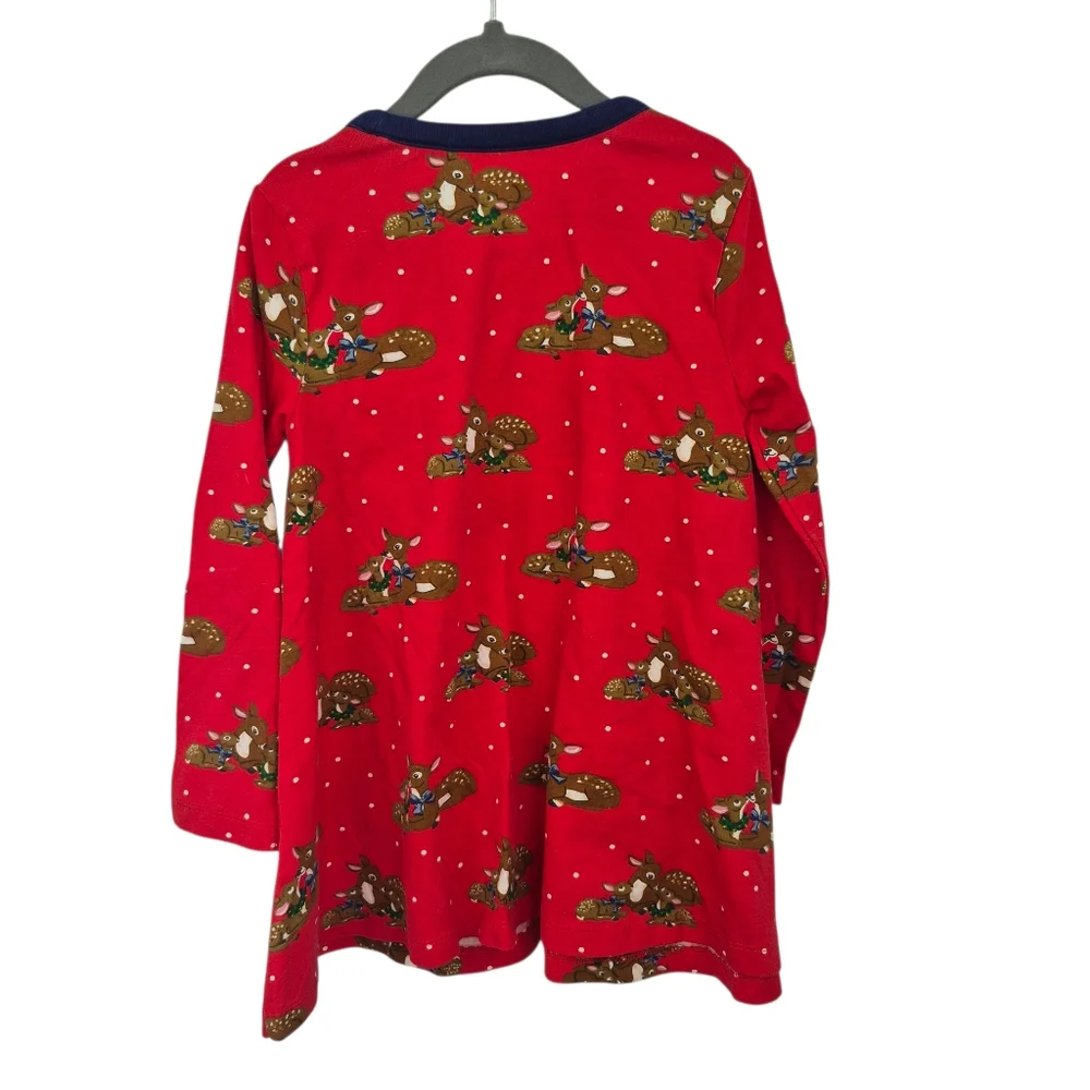 Mini Boden Red Dress Size 5-6 Long Sleeve Deer Christmas Holiday Pockets